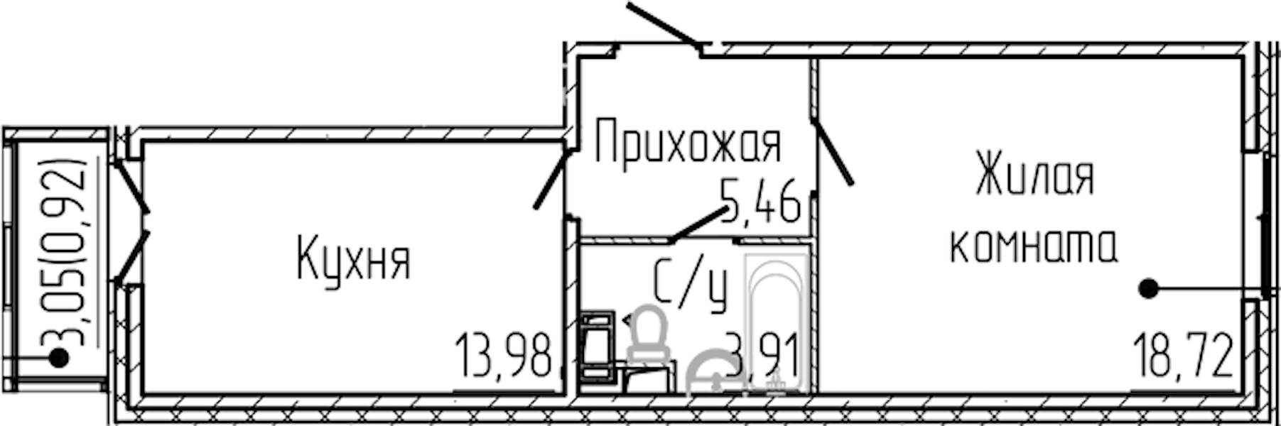 1-комнатная квартира 42.7 м², 5/8 эт., ЖК «SERTOLOVO PARK»